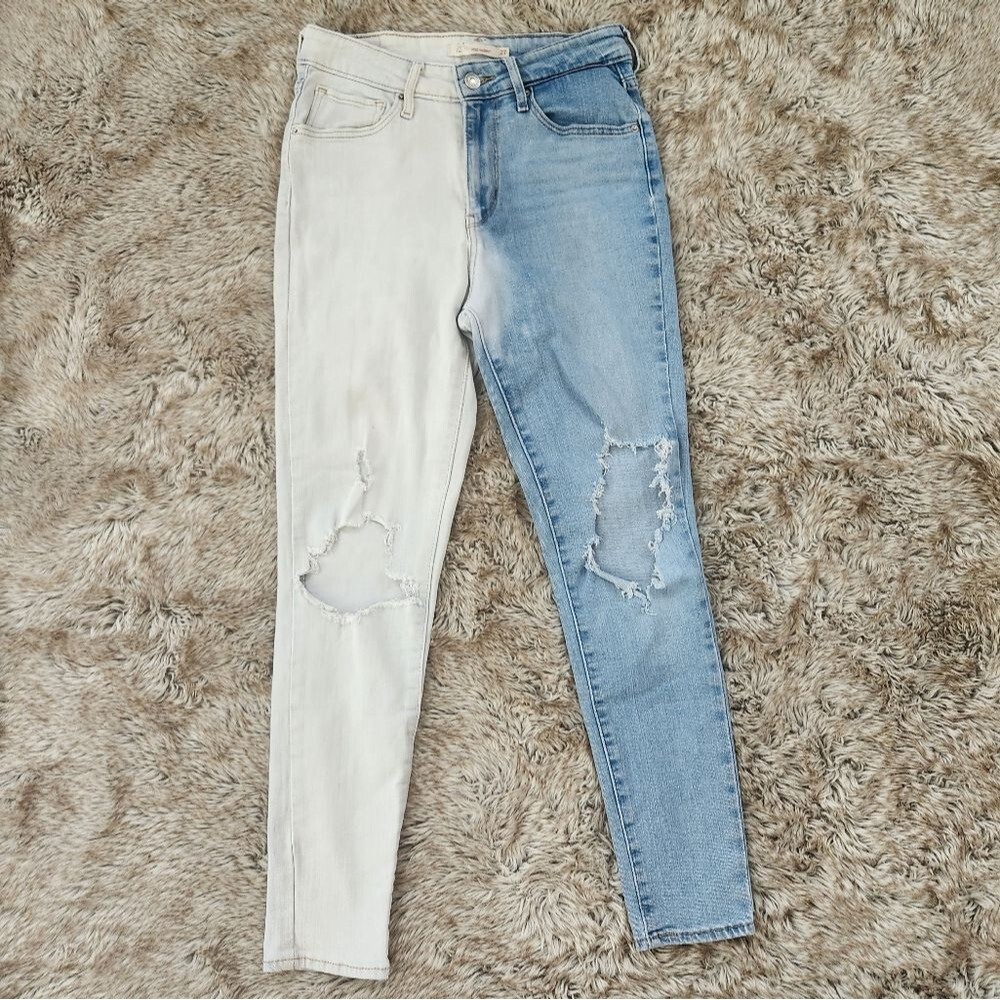 Levi's Women's 721 High Rise Skinny Distressed Two Toned Jeans Size 27‎